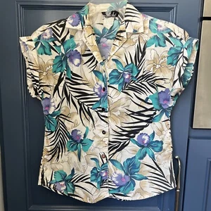 Camisa vintage CALICHE AÑOS 80 90 HOJA DE PALMA FLORES HAWAIANAS ABOTONADA TALLA PEQUEÑA - Imagen 1 de 13