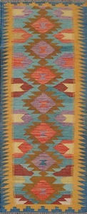 Flat Weave Wool Handmade Southwestern Kilim Rug Runner 2'x7' Reversible Carpet - Picture 1 of 10