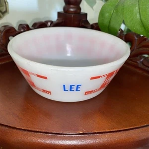 LEE RETRO MILK GLASS FEDERAL WESTFIELD PERSONALIZED RED CHECKERED BOWL - Picture 1 of 3