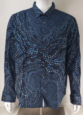 PERRY ELLIS Mens 2X Slim Fit Blue's Circle Abstract Print Button Down Shirt - Image 1 of 4