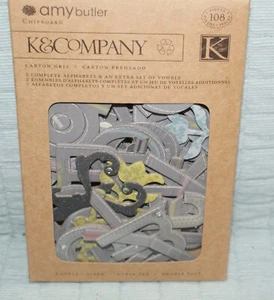 Chipboard K & Co Amy Butler Lotus Faded China Alphabet 108 Pieces Scrapbooking - Picture 1 of 3