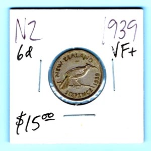 NEW ZEALAND - BEAUTIFUL HISTORICAL GEORGE VI HUIA SILVER 6 PENCE, 1939, KM# 8 - Picture 1 of 2