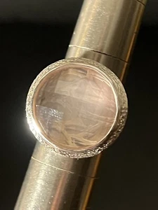 Sterling SIlver 925 Textured Faceted Round Rose Quartz Domed Ring Size 7 - Picture 1 of 16