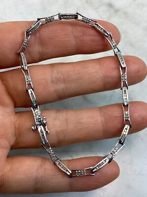 Brazalete de cadena de eslabones de diamantes de oro blanco de 10 quilates vintage de 4,54 gramos Foto 1 de 4