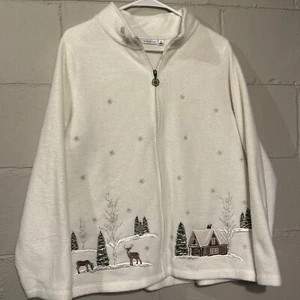 Maglione donna vintage Croft & Barrow bianco natalizio con zip intera, 1X - Foto 1 di 11