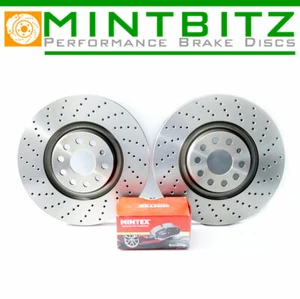 FRONT DRILLED PERFORMANCE BRAKE DISCS & MINTEX PADS FOR VW GOLF R GTI AUDI S3 - Picture 1 of 4
