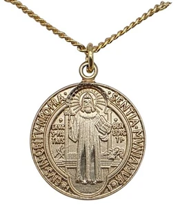 SAINT BENEDICT 18k Gold over Sterling Medal Pendant Necklace - Picture 1 of 4