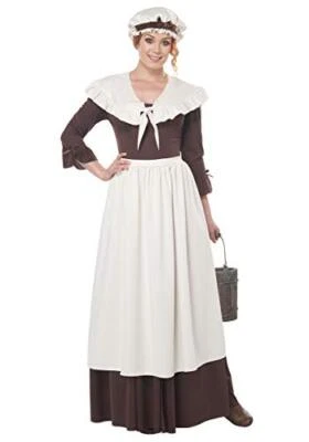Colonial Village Woman Pioneer Lady Prairie Fancy Dress Halloween Adult Costume - Image 1 of 2