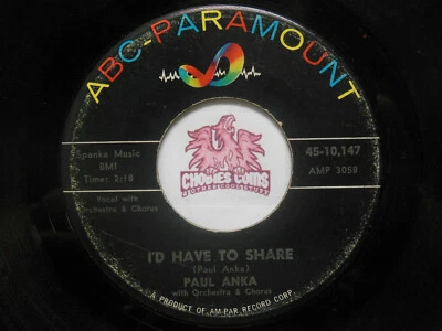Paul Anka: Summers Gone / I’d Have To Share, 45 RPM VG (M0) - Image 1 of 2