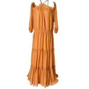 1.State Dress Women Size 2X Toasted Nut Halter Tiered Maxi Ruffle Elegant NWT - Picture 1 of 12