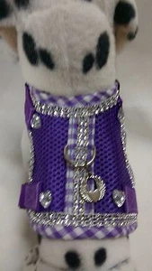 Arnés para perro S con brillo púrpura cachorro arnés suaves corazones borde a cuadros corazones - Imagen 1 de 4