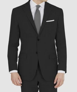 $585 DKNY Men's Black Modern-Fit Stretch 2-Piece Suit Jacket Pants Size 46R - Picture 1 of 4