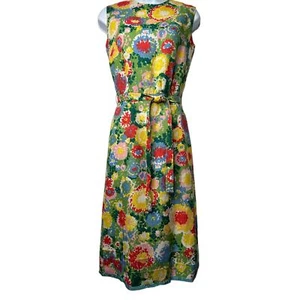 Vintage Peck and Peck 5th Ave New York Linen Dress Bold Floral Sheath Dress Tie - Picture 1 of 10