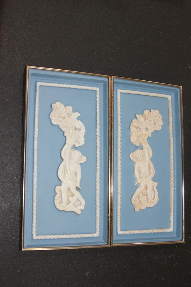 DE COLECCIÓN ESTILO MADERA DE CUÑA QUERUBÍN AZUL/BLANCO COLGANTE DE PARED A JUEGO PR REGAL METALCRAFT Foto 1 de 4