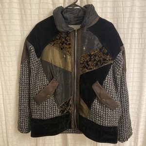 Vintage 80er Jacke Damen Patchwork Reißverschluss große Taschen Puffer Herbst " - Bild 1 von 9