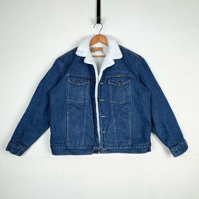 Chaqueta vaquera de camionero Wrangler Sherpa vintage para hombre grande L azul hecha en EE. UU. Foto 1 de 4
