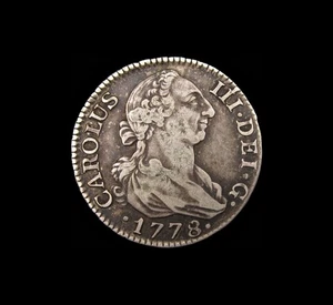 KINGDOM OF SPAIN COLONIAL 1778 CHARLES III SILVER 2 REALES COIN - PJ MADRID MINT - Picture 1 of 2