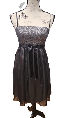 Vintage 90s Jessica McClintock Silver Metallic Black Babydoll Party Dress Size 6 - Image 1 of 4