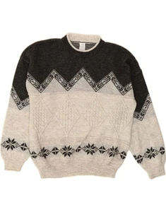 VINTAGE Herren Rundhals Pullover Sweater Large grau Fair Isle Acryl CZ09 - Bild 1 von 3