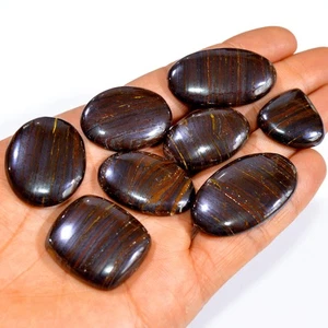 8 Pcs 442 Cts Natural Iron Tiger Eye Cabochon Gemstone Lot 39x22 22x22mm #3228 - Picture 1 of 4