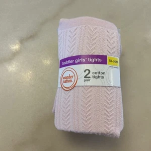 Wonder Nation Toddler Girls Tights Size 18-36 Months 2 Pair, Pink & Ivory - Picture 1 of 4