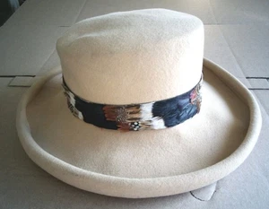 Sombrero Bollman 100 % lana piel de cierva fieltro plumas para mujer  - Imagen 1 de 8
