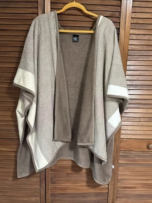 Poncho Cuddl Duds Capa Abierta L/XL Taupe Rosa Crema Manta Envoltura Chaqueta Polar Foto 1 de 4