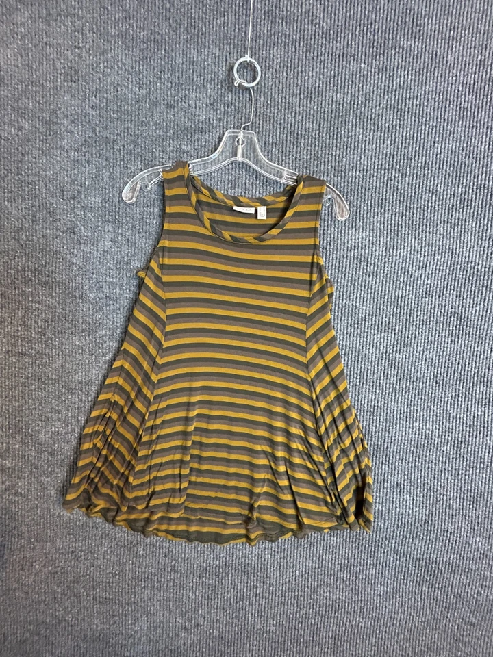 Camiseta sin mangas LOGO by Lori Goldstein Swing para mujer XS a rayas gris mostaza sin mangas Foto 1 de 4