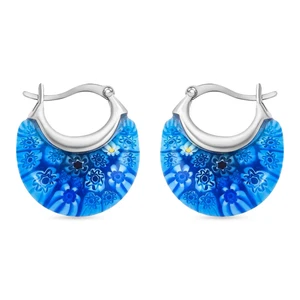 Murano Style Glass Hoop Earrings for Women Trendy Daisy Flower Stainless Steel - Picture 1 of 101