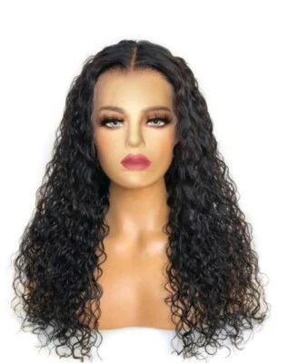 Long Afro Curly 13x4 Lace Front Wig Remy 100% Human Hair Wig Soft Black Glueless - Image 1 of 4