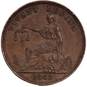 1862 NEW ZEALAND "VIVANT REGINA" DUNEDIN E. DE CARLE & CO. PENNY TOKEN (#4303) - Picture 1 of 2