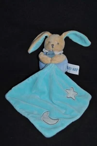 🐰Peluche BABYNAT BABY'NAT BN0137 Doudou lapin mouchoir bleu lune étoile - Picture 1 of 2
