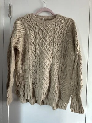 MUJI Wool Blend Crew Neck Sweater Womens Large Oatmeal Long Sleeve Cozy Soft - Image 1 of 2