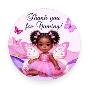 40 Butterfly African American Baby Girl Labels for Baby Shower Birthday Party - Picture 1 of 6
