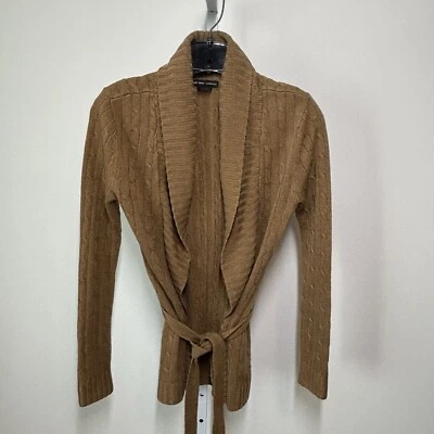 New York & Co коричневый вязаный кардиган с длинными рукавами открытый передний галстук ремень размер XS - Изображение 1 из 4