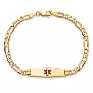 14K Solid Yellow Gold Medical Alert Figaro Link ID Bracelet - Picture 1 of 17