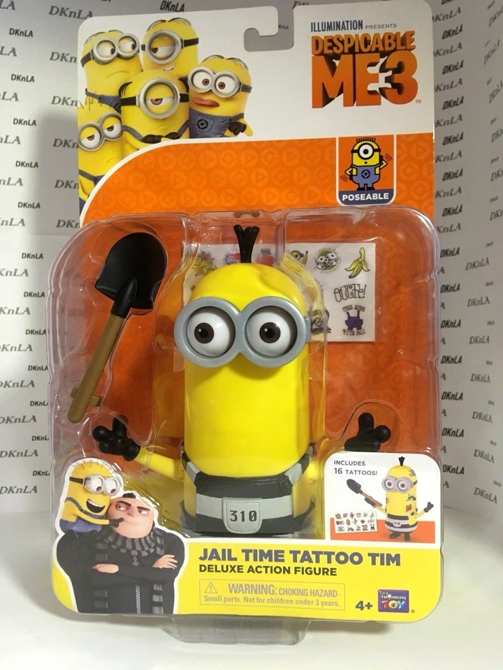 Despicable Me 3 Minions Deluxe Action Figure Jail Time Tattoo Tim Toy Poseable