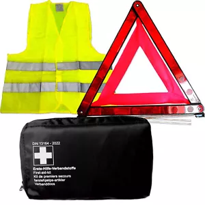 Erste Hilfe Set KFZ Verbandtasche Schwarz Verbandskasten Warnweste Warndreieck - Bild 1 von 5