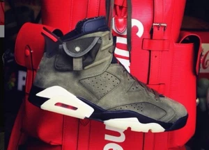 Jordan 6 Retro Travis Scott Größe 10 Herren 2019 Olive/Black-Sail-University Red - Bild 1 von 8