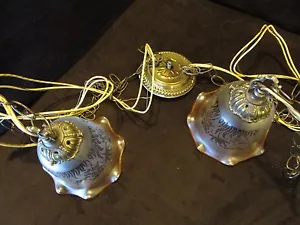 Vintage Art Nouveau 2 SWAG CHAIN HANGING CEILING French VIANNE shades - Picture 1 of 12