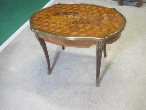 Antique Louis XV Style Marquetry Inlaid Cube Floral Coffee Side Center Table Cover