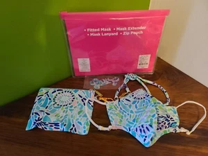 NWT Lilly Pulitzer Adult On The Go Mask, Lanyard And Zip Pouch Open Water Chilly - Picture 1 of 6
