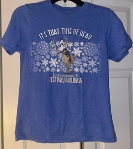 Disney Epcot 2021 Festival Of The Holidays Sven And Olaf Frozen Blue Shirt Sz L - Picture 1 of 8
