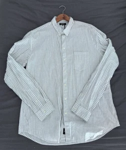 DKNY Mens Shirt Large Long Sleeve Button White Grey Stripe. Brand New No Tags - Picture 1 of 7
