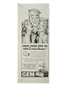 1943 vintage Gem Razor Single Blade Print Ad, Navy Sailor With Beautiful Girls  - Picture 1 of 1