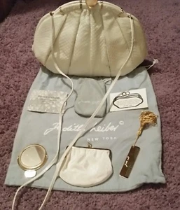 VTG Judith Leiber Snakeskin White Handbag with Pink Agate Grannycore Orig Box - Picture 1 of 12