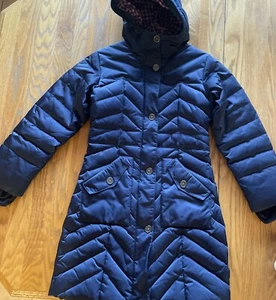 Landsend Girls Winter Puffer Coat Hooded 7/8 Small Navy EUC - Picture 1 of 14
