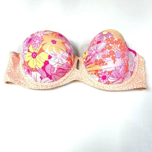 Y2K Victorias Secret 34B Bandeau Bikini-Top Liegestütz rosa Blumenmustergelb 3-teilig #2859 - Bild 1 von 10