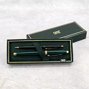 Vintage Set Cross Townsend Fountain Pen Marble Green & Gold, Cross Pencil Black - Picture 1 of 24