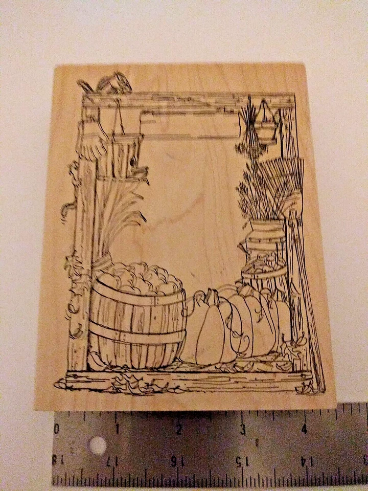 estampillas de impresiones artísticas usadas U-1542 SELLO DE COSECHA DE OTOÑO SOBRE MADERA Foto 1 de 2